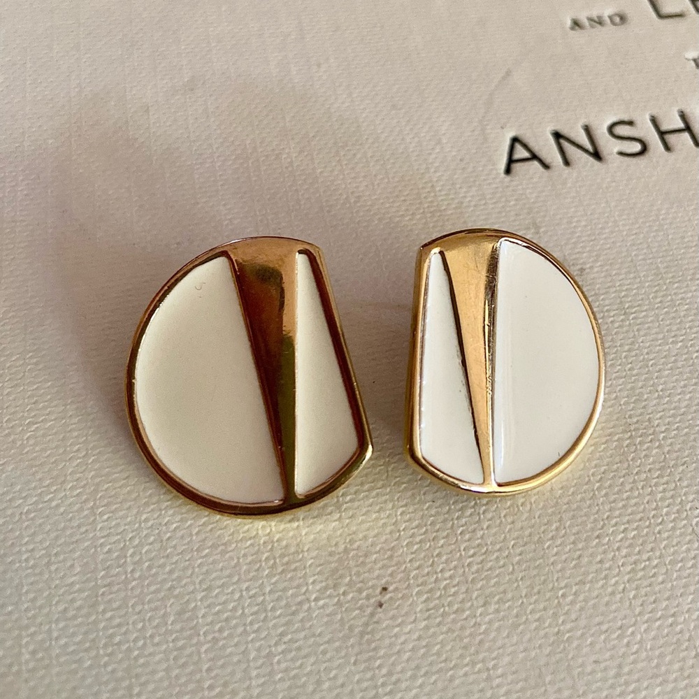 Retro 80s 90s Gold and White Geometric Earrings